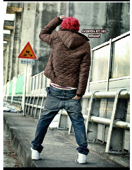 2010 Men Slim Fit Fashion Brown Hooded Down Coat Jacket  