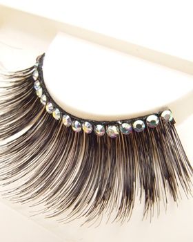 False Eyelashes w one line Swarovski rhinestones Black  