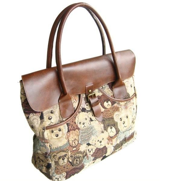 Classic Teddy Bear Flap Purse Bag Handbag Tote Satchel  