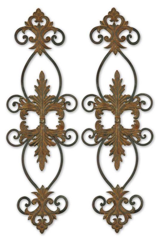 Pair Fleur De Lis Orleans Open Metal Wall Accent Tile  