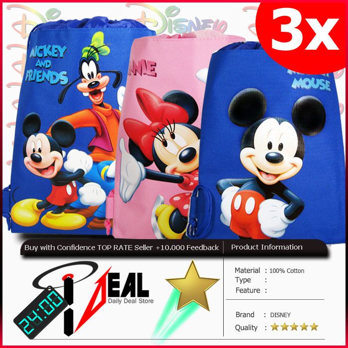 3x MICKEY DISNEY STRING BACKPACK DRAWSTRING BAG ALL  