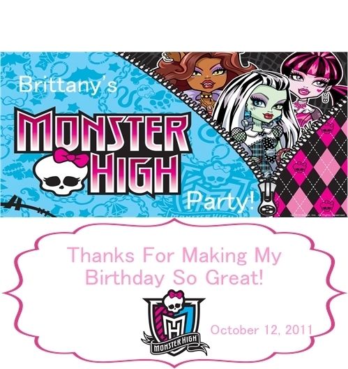 24 Precut Monster High Birthday Candy Bar Wrapper  