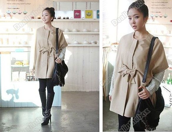   cakes bowknot belt loose cloak dust coat Autumn Winter Great  