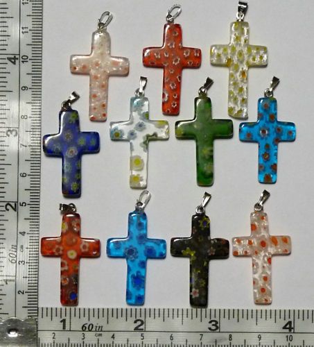 Millifiori Glass Cross 20mm x 30mm Pendants 10 pc Lot  