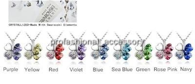 Swarovski Crystal Charm Heart Four Leaf Flower Necklace  