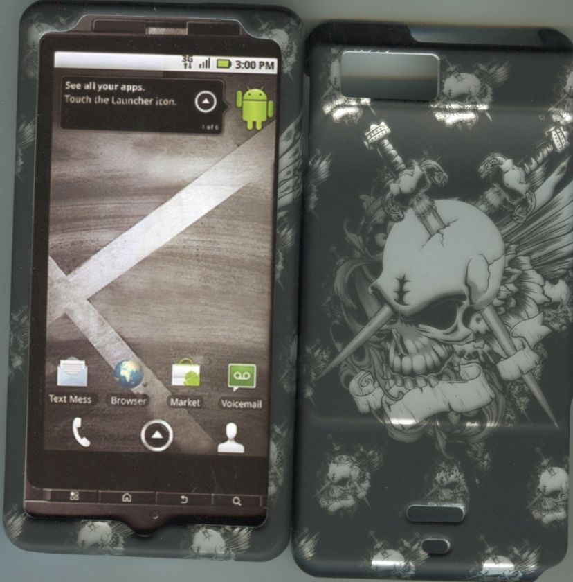   X2 MB870 Verizon Hard Cover Case Snap on Cover Skull wi Swords  