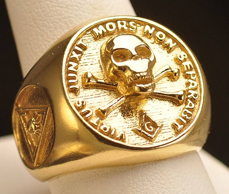 10K Gold Big free mason MASONIC RING Skull Freemasonry  