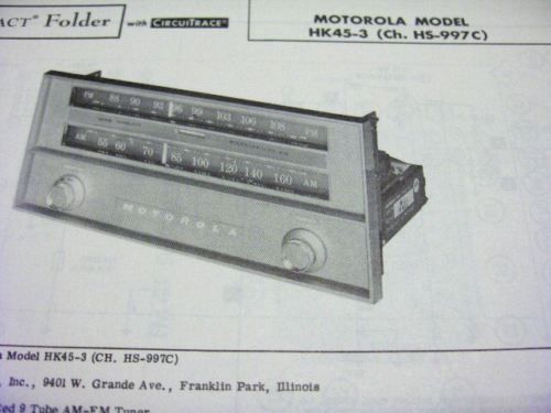 MOTOROLA HK 45 3 TUNER RECEIVER PHOTOFACT  