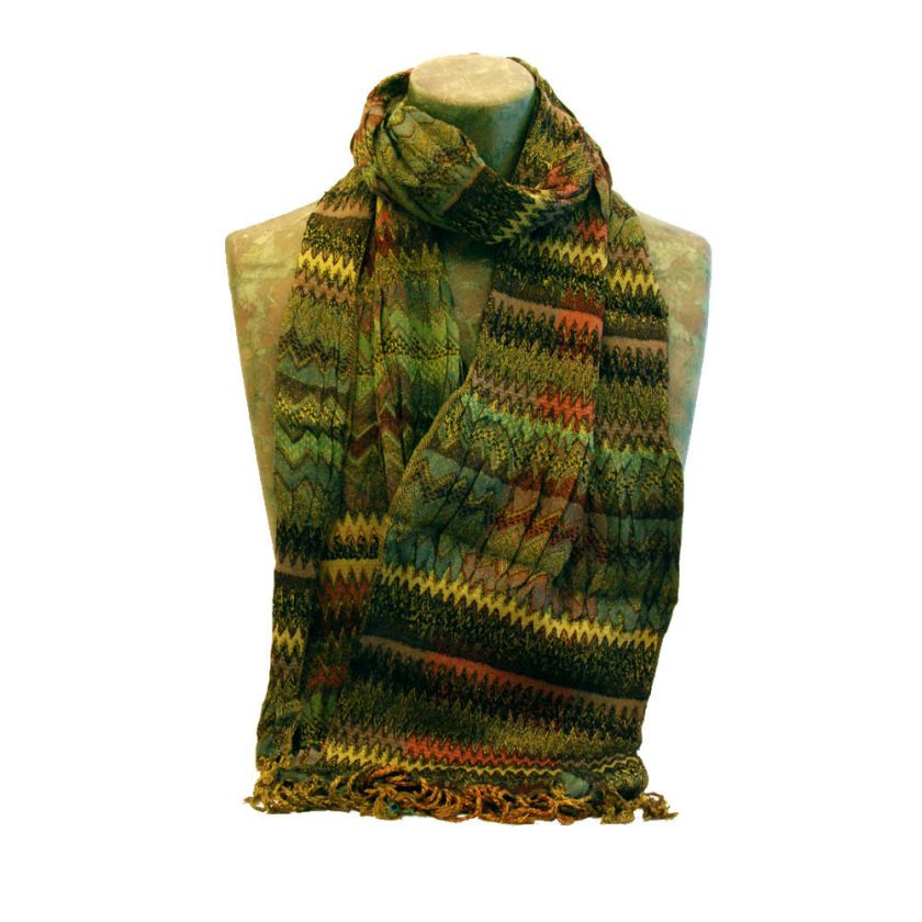 Authentic Tolani Scarf ZIG ZAG SCARF 2031 OLIVE  