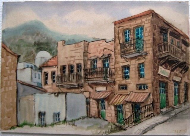 EHRMAN ZVI Israeli VINTAGE AQUARELLE   OLD TOWN TIBERIAS  