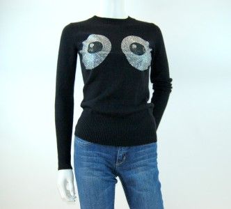   Sweater Embelished with Crystals Cartoon Eyes  Black Size S,M  