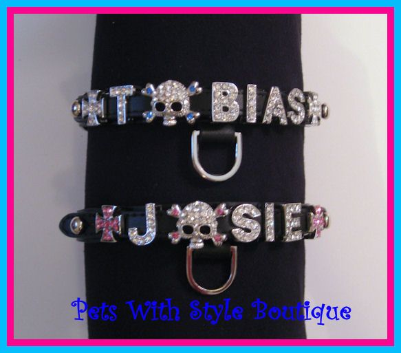 Bling Personalized Rhinestone Leather Dog Collar  