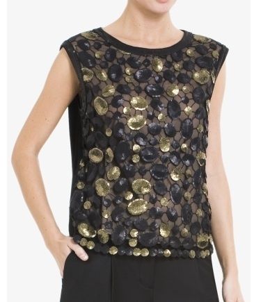 NEW* BCBG Black Combo Porshea Circular Sequin Top S $288  