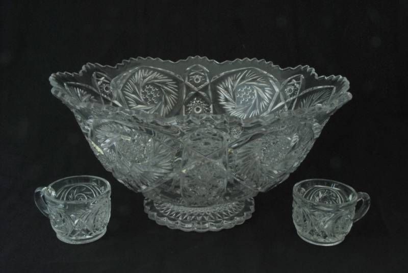 American Made Punch Bowl and 12 Cups Early 1900s Mint  