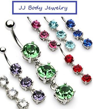 Navel Belly Button Ring Round Stone Dangle Piercing Naval  