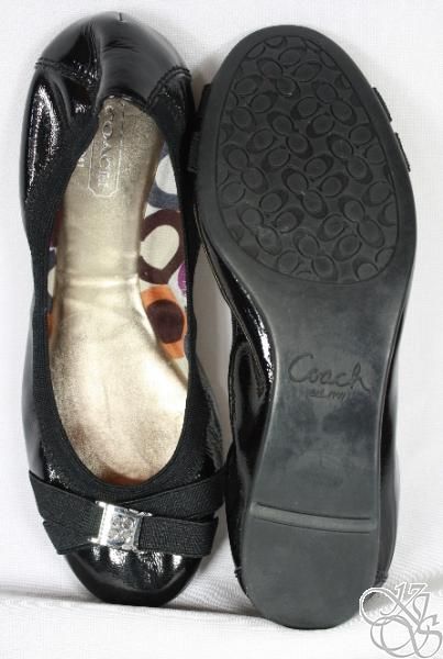 COACH Dwyer Crinkle Patent Black/Purple Multi Crinkle Ballet Flats 