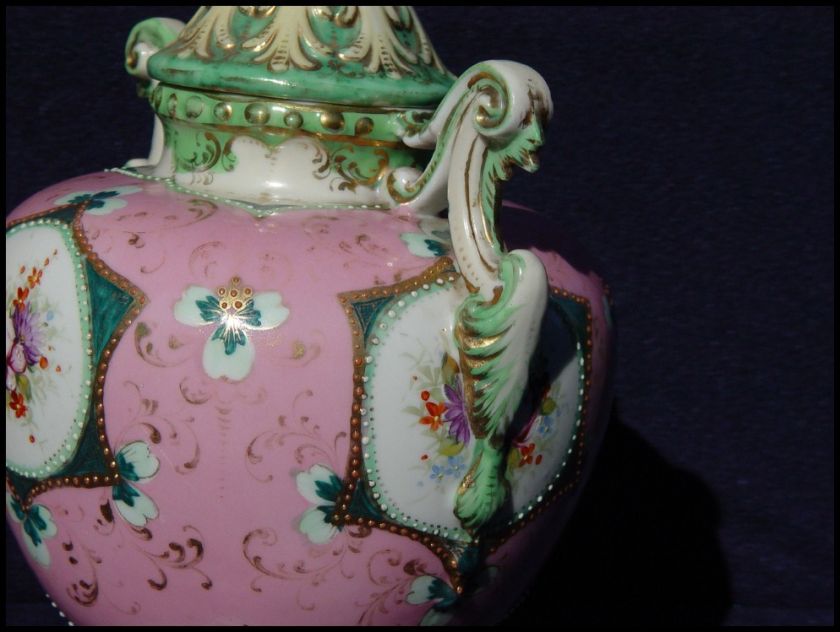 Nippon Beaded Jeweled hand painted Urn  