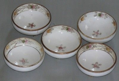 Porcelain Nippon Japan Green Mark Nut Salt Bowl 5pc Footed Set  