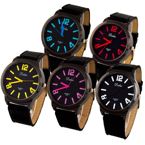 Young Childrens Teenagers Unisex Big Dial Leatheroid Quartz Wrist 