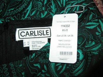 CARLISLE Belize Black and Kelly Green Embroidered Skirt Size 6 NEW 