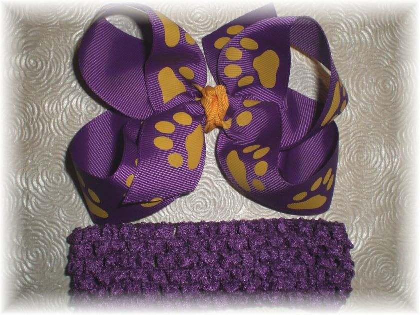 LSU Tiger Paw Inspired Baby Hair Bow & Headband SET  