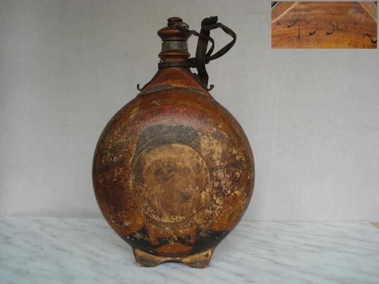 ANTIQUE 1936 KINGDOM BULGARIA HANDMADE WOODEN FLASK  