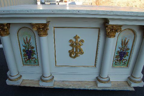 Large antique Altar w/panel The Sacred Heart +  