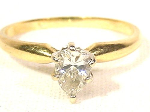   Solitaire Tear shaped Pear Diamond Engagement ring 14K Yellow gold