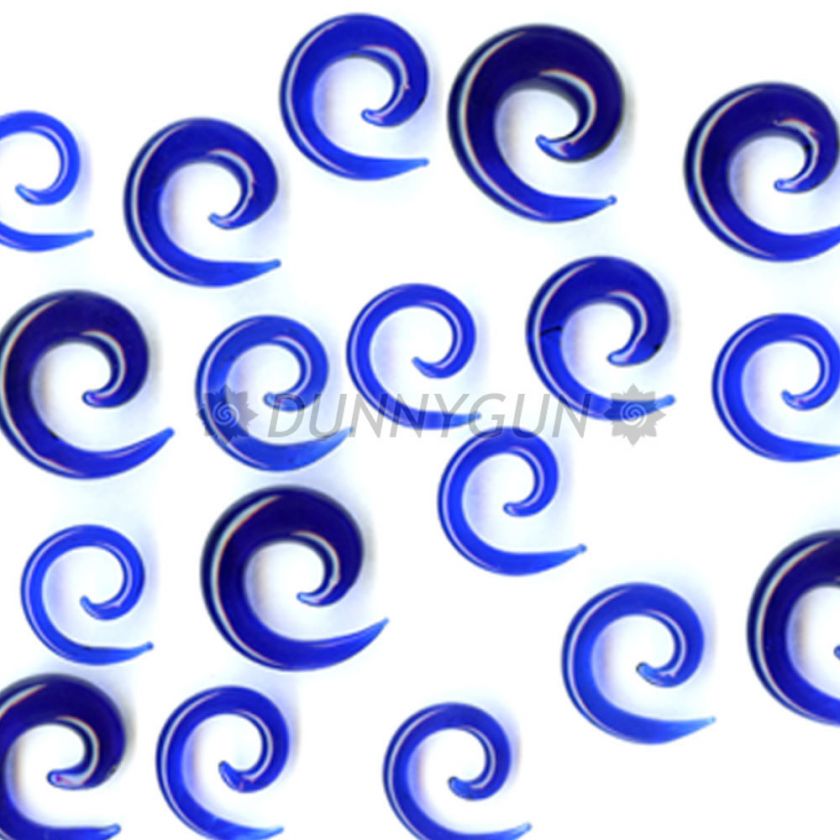 Pair 7/16 Blue Glass Spiral Plugs pyrex gauge expander dunnygun 