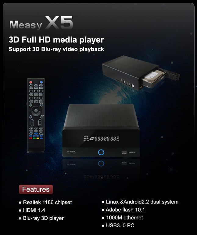 NEW 3D Android Linus Network Media Player HDMI 1.4 3.5 HDD MKV 