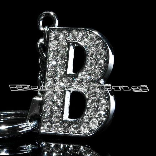 Silver Plated Metal Bling Rhinestone Keychain Letter B  