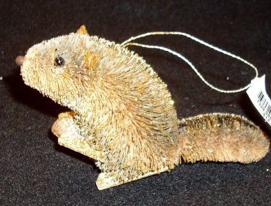 Natural Woodland Bottle Brush Christmas Ornament * Squirrel w/Gold 