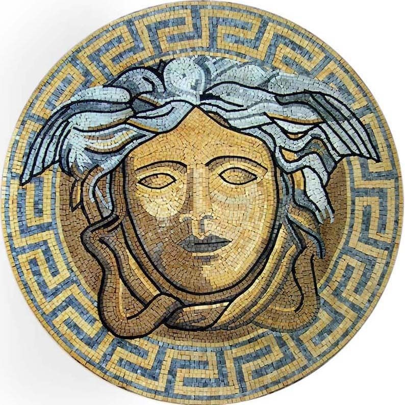 Versace Mosaic Medusa Tile Stone Floor Tabletop or Wall  