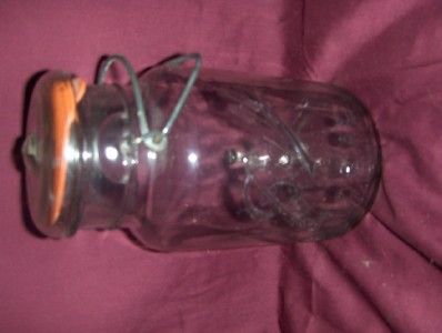 ANTIQUE BALL IDEAL JAR WITH WIRE BAIL AND LID  