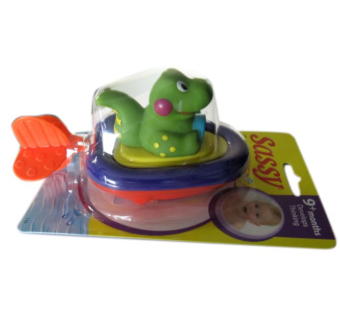 BRAND NEW Sassy Pull & Cute Dinosaur Boat Bath Toy WJ2038  