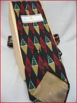 XYZ SILK CHRISTMAS TIE GREEN TREES & BALLS BLACK GOLD  