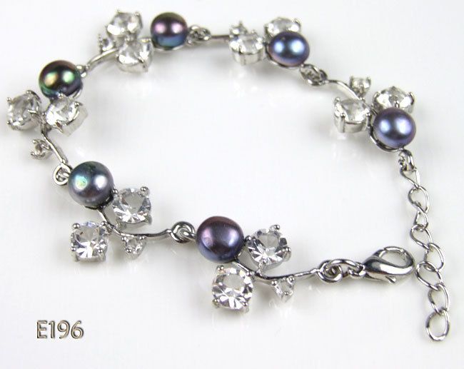 Shine Black Cultured Pearl CZ Bracelet Watch Band 7.5  