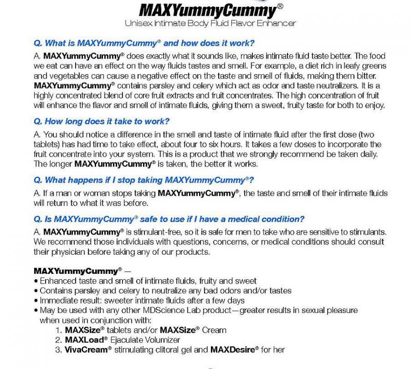 MAX YUMMY CUMMY BODY FLUID DIETARY FLAVORING (ONE) 4 PILL PACKET   2 