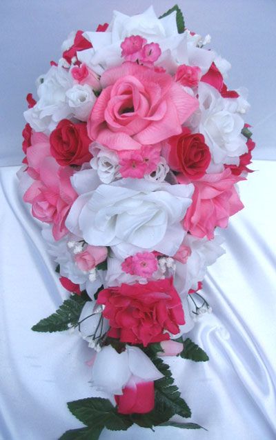 21pc Bridal bouquet wedding flower FUCHSIA / HOT PINK  