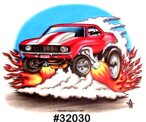 69 RED CAMARO Drag Racing Muscle CarTOON Tshirt Designs  