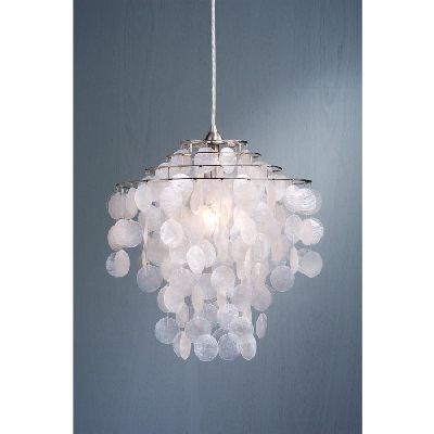   Pendant Lighting Fixture, Satin Nickel, Cream Capiz Shells  