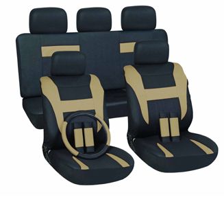 NEW CAR SEAT COVERS BLACK & TAN (BEIGE / LIGHT BROWN)  