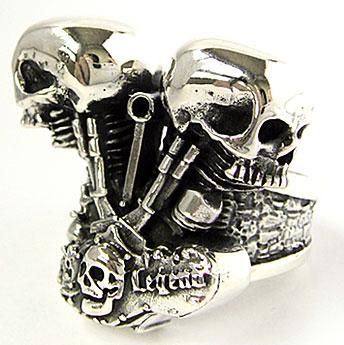 HEAVY SKULL ENGINE MOTORCYCLE CHOPPER SILVER RING Sz 13  