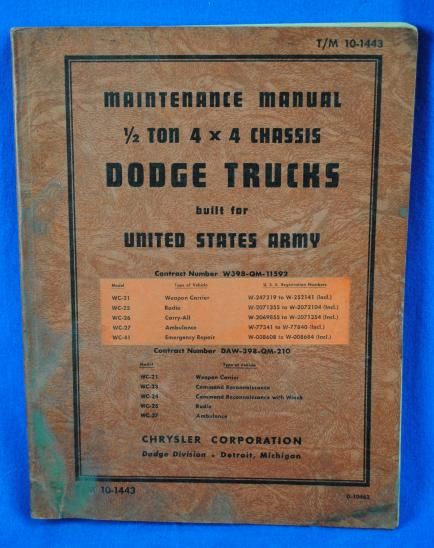 Vtg WWII WW2 Dodge 1/2 Ton 4x4 Truck US Army Maintenance Manual  