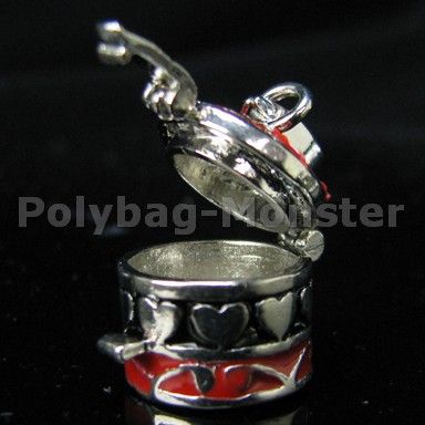 Pendant RED Enamel Charm Beads Lockable Capsule JH24  