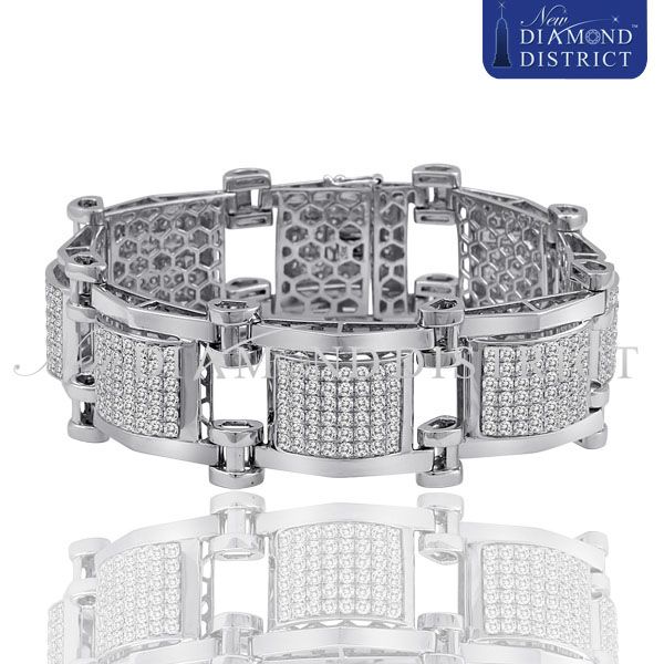 MENS 14.52CT TOTAL PAVE DIAMOND LARGE LINK BRACELET IN 14K WHITE 