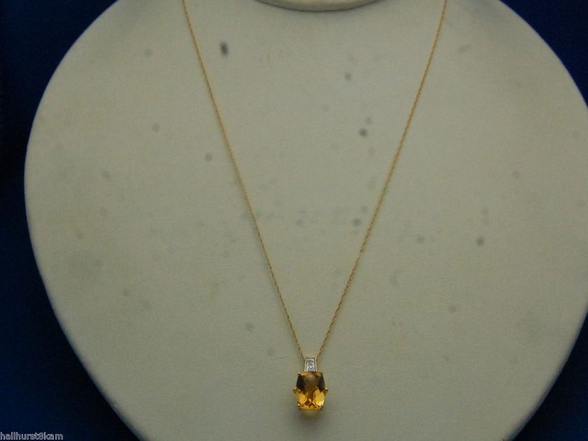 14k Gold Necklace and 10k Citrine Diamond Pendant 15.5 inches  