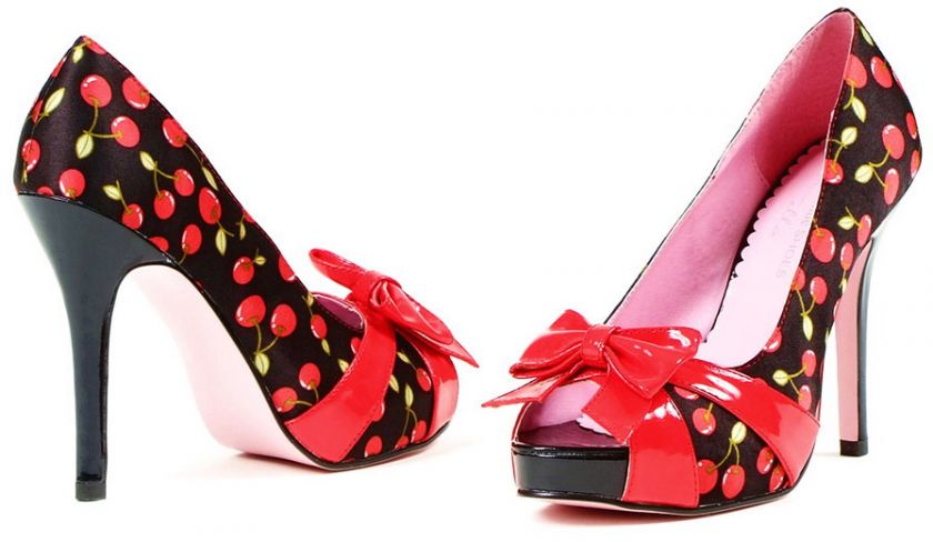 Rockabilly Cherry Pinup Peep Toe Costume Shoes  