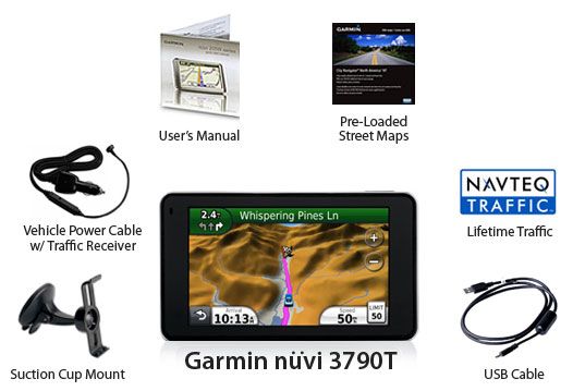 Garmin Nuvi 3790T 3D GPS w/ Lifetime Traffic + Maps 753759099824 