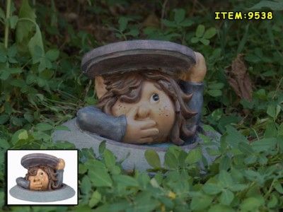 NEW 4 MANHOLE DWELLERS GNOMES GARDEN STATUES FUN  